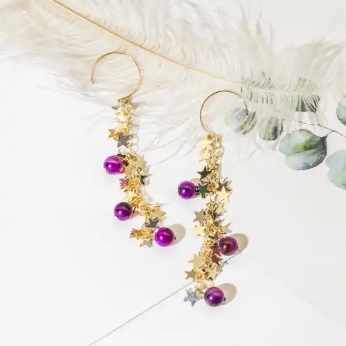 手工紫纹玛瑙耳坠