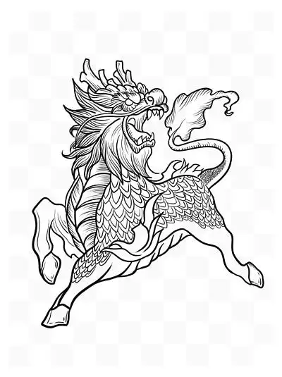 中国神兽麒麟精致手绘 i> i>线 /i> /i> i> i>描 /i> /i>元素