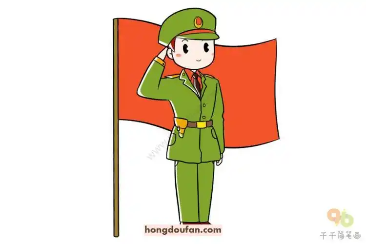 14张向国旗敬礼的军人叔叔卡通简笔画大全 | 红豆饭小学生简笔画大全