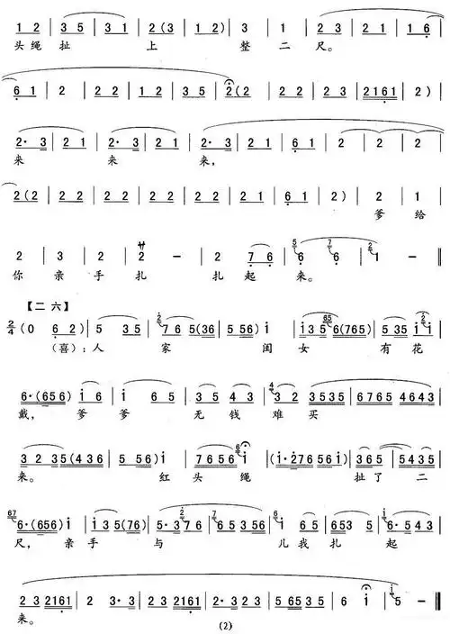 扎红头绳(《白毛女》杨白劳,喜儿对唱)简谱-京剧曲谱-爱曲谱网