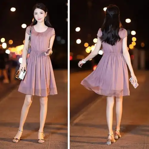 气质淑女雪纺连衣裙女中长款新款小个子韩版现货一千件2022夏装