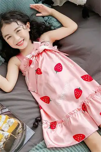 儿童睡裙女夏季冰丝女童吊带薄款睡衣裙夏天小女孩睡衣中大童公主