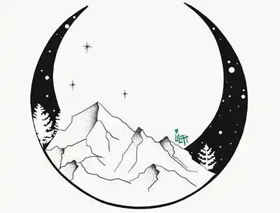 39张黑白月亮纹身手稿图片