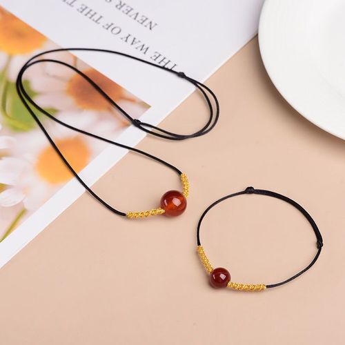 红豆相思豆项链女手工编绳圆珠吊坠锁骨链情侣闺蜜项饰网红款