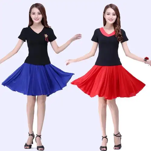 广场舞服装大摆裙拉丁舞裙舞蹈裙夏季纯色演出半身裙裙子练习短裙