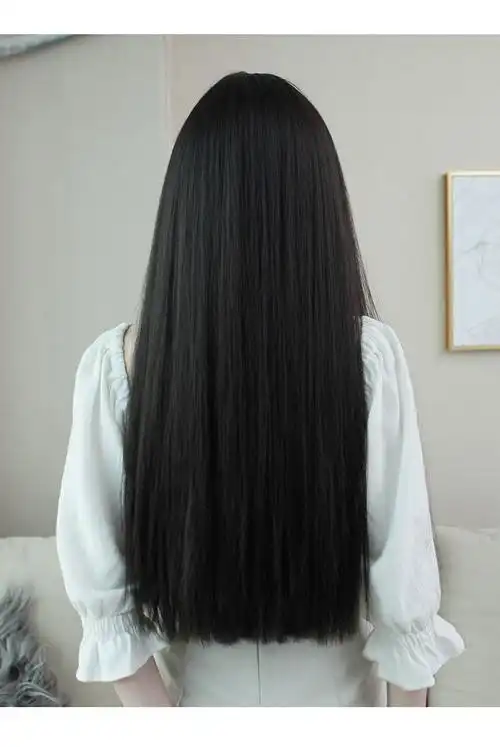 假发女长发 韩版网红八字中分黑色长直发自然全头逼真中长假发套 你