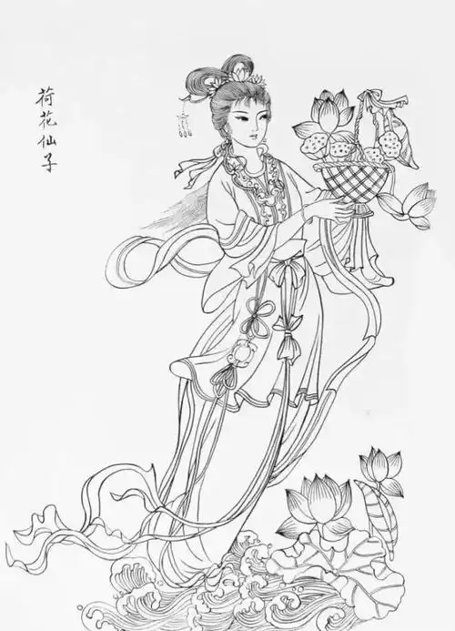 素材| 一组古典工笔仕女白描27图 线条棒极了