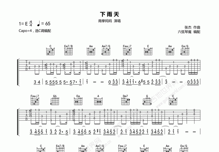 下雨天吉他谱_南拳妈妈_c调指弹 - 吉他世界