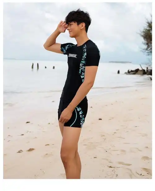 游泳衣男短袖上衣五分裤温泉泳装套装沙滩专业泳衣hui7259 男士上衣 m