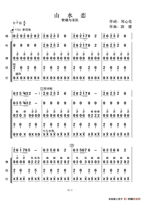 lovequpu传谱相关歌谱:[简谱]山水恋情(根据曲丹&汤非演唱记谱)
