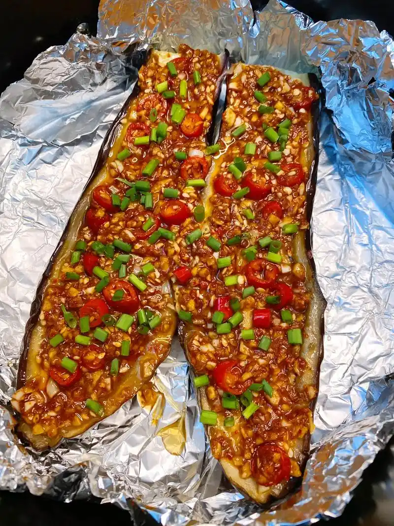 空气炸锅烤茄子!成功了!做法超简单!烧烤店同款蒜泥烤 - 抖音