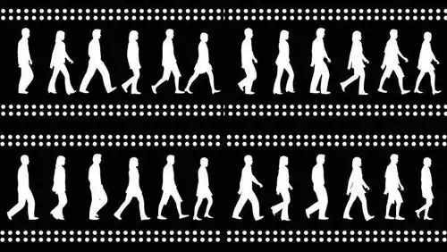 三个男人和三个女人走路的可循环轮廓.