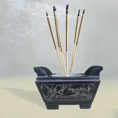 良然 石雕香炉花瓶石头圆形香炉长方形香炉摆件用品 圆香炉12.cm【图