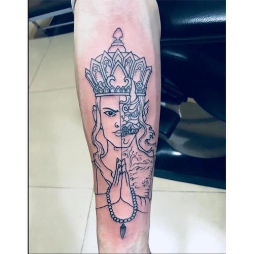 割线善恶一念之间唐僧纹身贴半魔半佛男女款文字 花臂 小腿 纹身