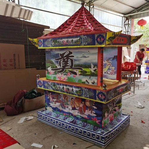 白喜事天堂花轿贡缎云锦面料大号殡葬丧事祭祀抬棺材骨灰盒灵堂轿