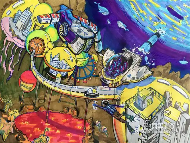 小学生获奖科幻画未来深海开发