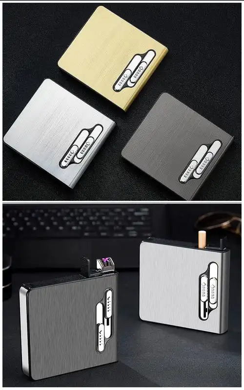 hdb02二十支装充电打火机烟盒 男士脉冲双电弧烟盒 跨境热卖