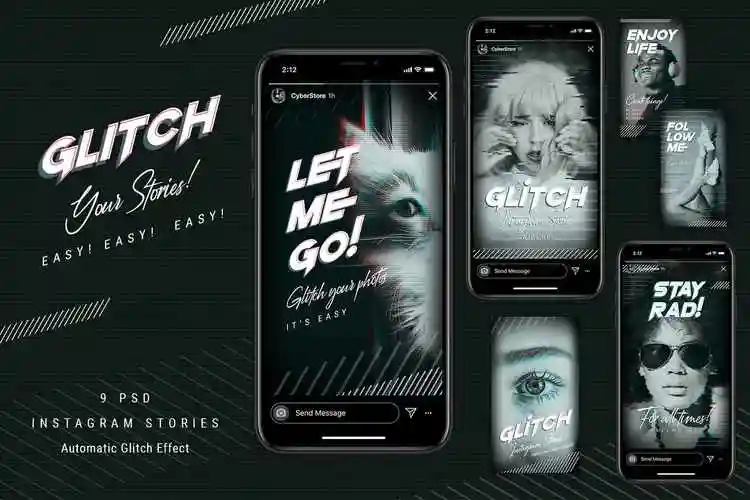 潮流赛博朋克故障风品牌推广新媒体电商海报设计psd模板glitch