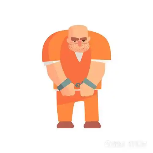 橙色囚服站在手铐被捕并为他的罪行被定罪的犯人插画-正版商用图片0