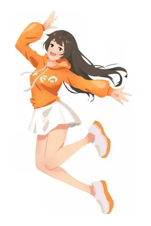 高兴得跳起来的黄衣少女大长腿小美女1543792免抠图片素材 人物素材