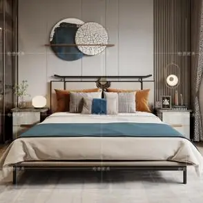 新中式床酒店实木双人床现代简约卧室软靠婚床18m样板房家具定制