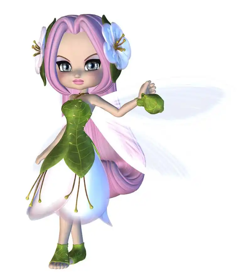 可爱的花仙子,数字在花裙子中呈现的一个可爱的小精灵的插图.