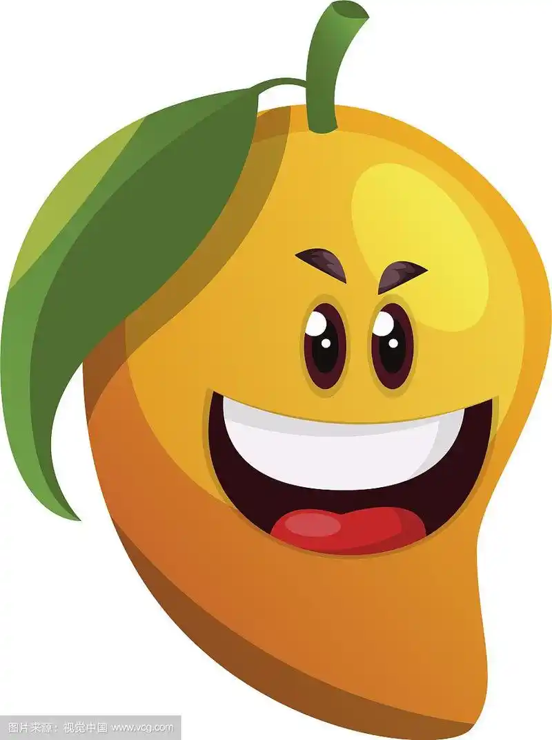 微笑的芒果卡通在白色的背景