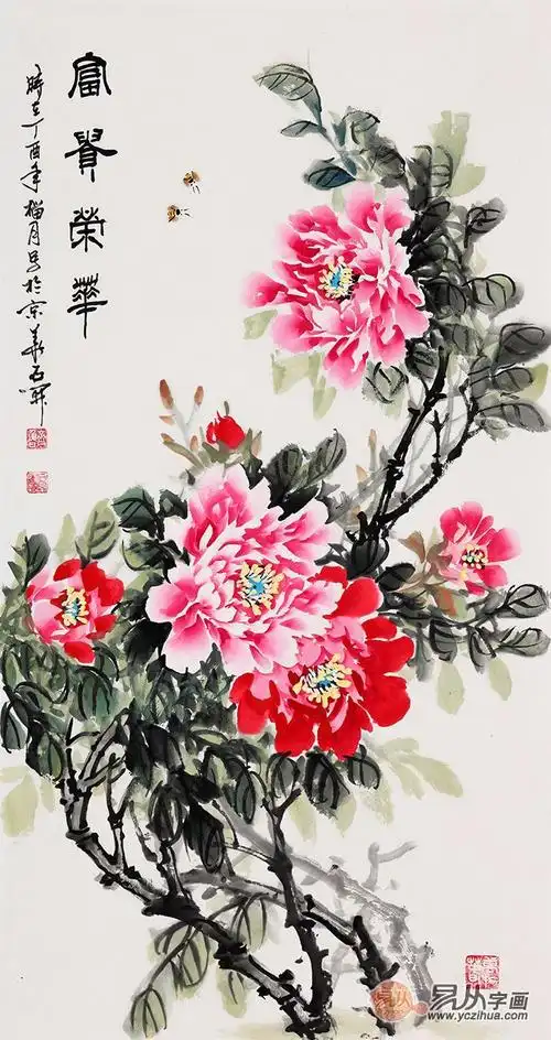 石开新品三尺竖副牡丹图《富贵荣华》(作品来源:易从网)