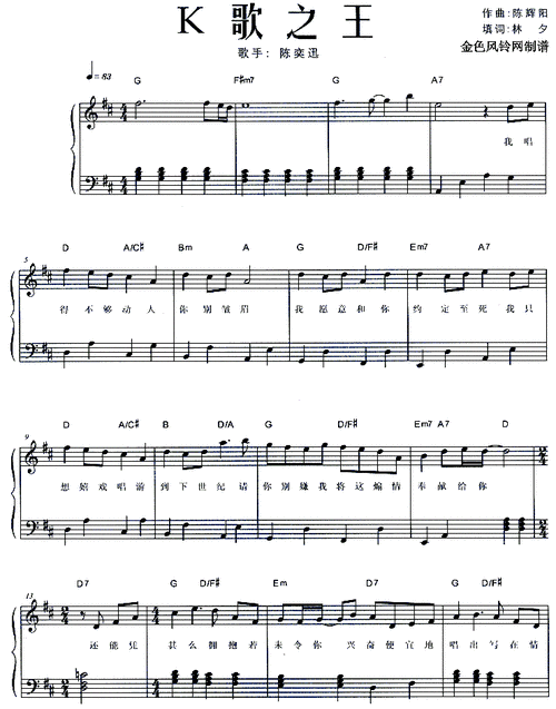 k歌之王 钢琴谱,吉他谱 和弦谱,五线谱