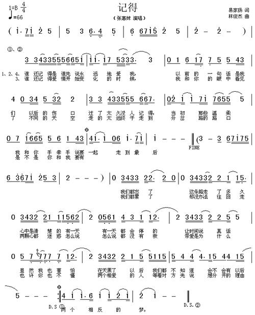 记得 张惠妹 张惠妹 歌谱 简谱