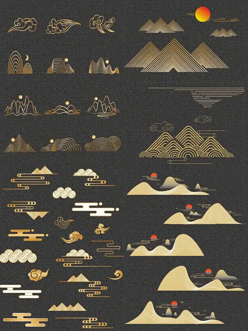 山水祥云线条鳞烟云纹分享#图案设计 #山水画  - 抖音