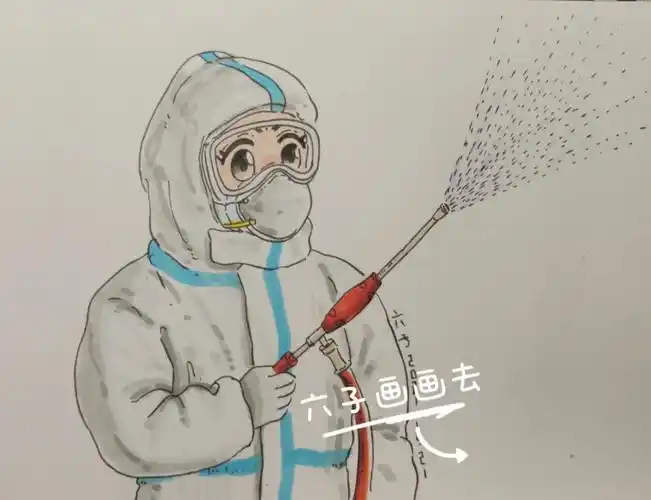 六子画资料穿防护服的医生