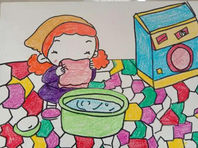 洗衣服的小女孩