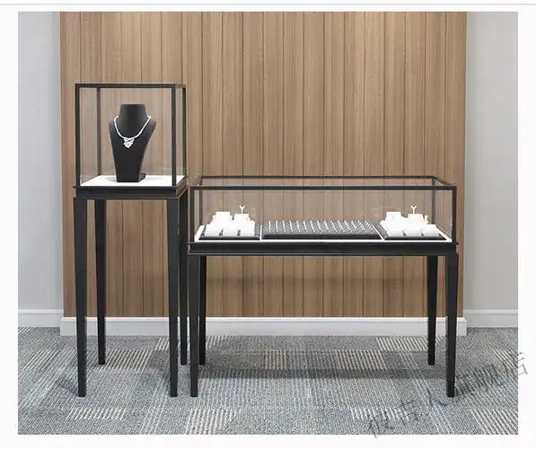 立式珠宝展示柜饰品黄金银首饰玻璃柜台不锈钢带锁陈列柜小型黑色高柜