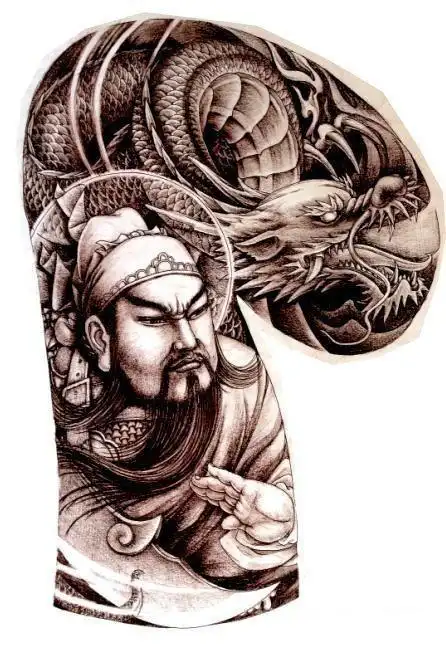 关公半甲男士纹身图案