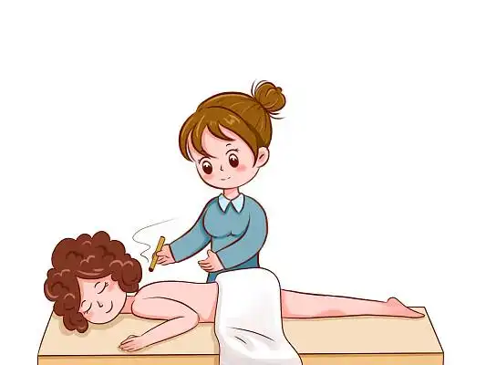 中医养生卡通艾灸手绘人物身体健康医疗按摩png素材