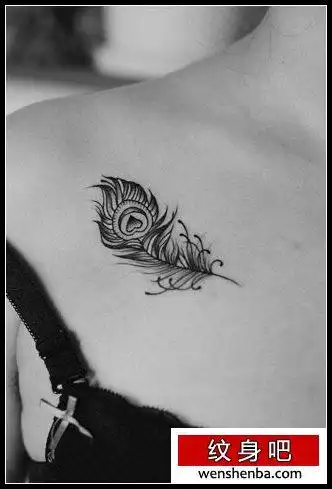 的女人胸前羽毛纹身图案