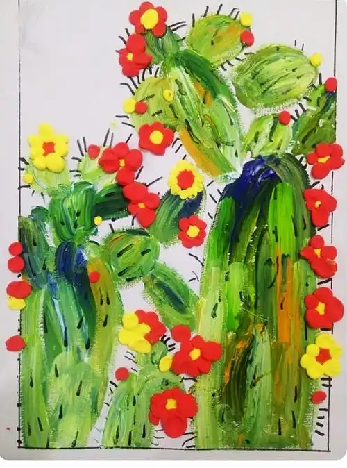 济炼幼儿园童心童画美术室一一彩色仙人掌