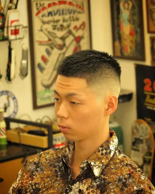 也可以根据自己的发丝流向,头顶向前梳刘海位置向上向一侧梳理,帅气