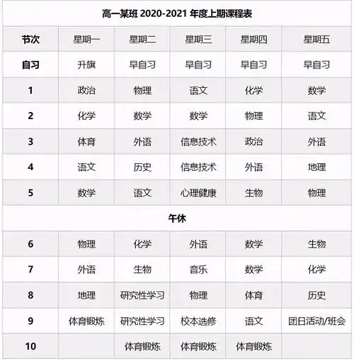 高中课程表安排表(高一课程表)
