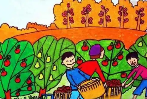 秋天的果园儿童画图片简单漂亮