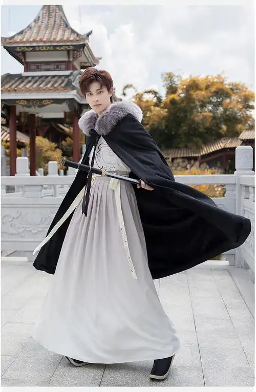 督型汉服男中国风古风武侠剑客男士公子套装学生秋冬古装衣服加披风