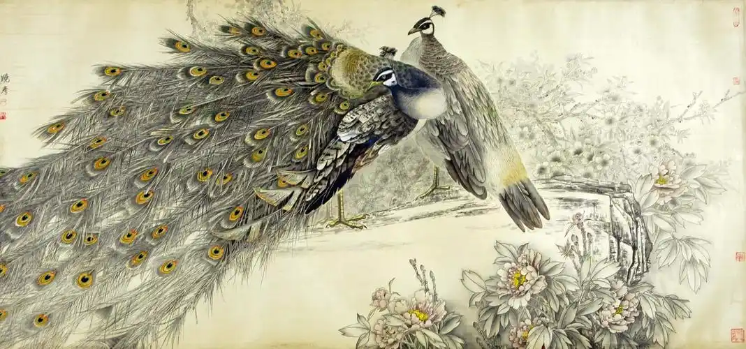 名家尹晓彦孔雀写意花鸟心象