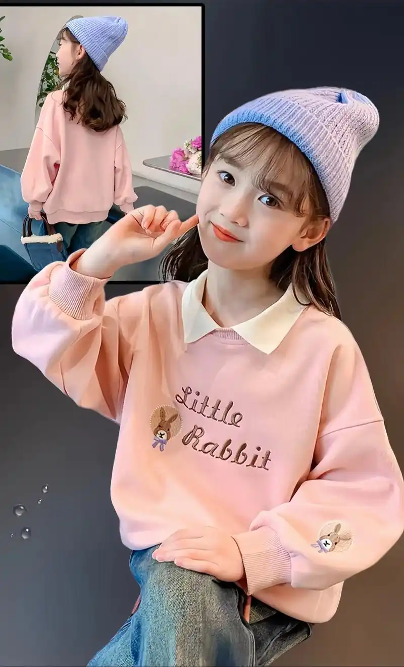 女童卫衣春秋新款洋气童装女孩假两件秋装儿童秋季长袖上衣