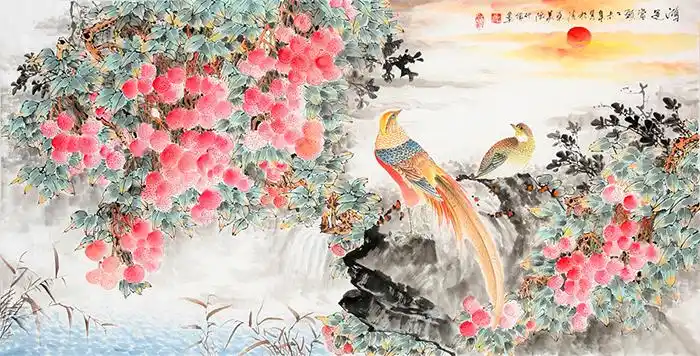 已售清华美院韦仲传四尺横幅花鸟画鸿运当头