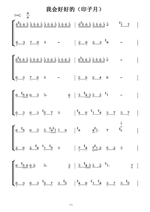 我会好好的(印子月)十五年的等待鸟 转c调 影视原声版 钢琴双手简谱