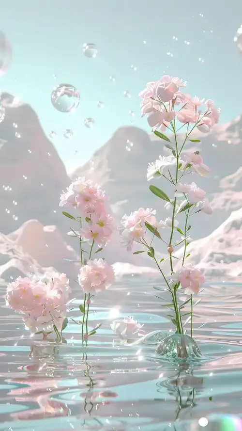 晶莹剔透的淡粉色花朵植物壁纸 梦幻冰山#壁纸