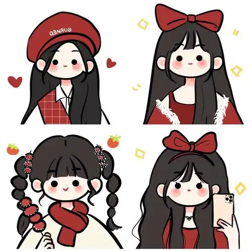 新年喜庆头像卡通可爱简笔画红色系闺蜜头像