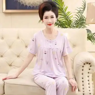 么琳妈妈睡衣夏天中老年人居家服宽松大码夏季薄款中年老人家居服可外