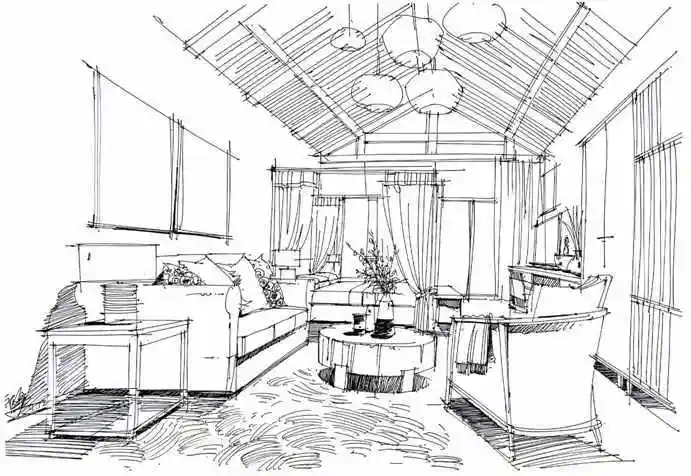室内手绘客厅线稿草图表达